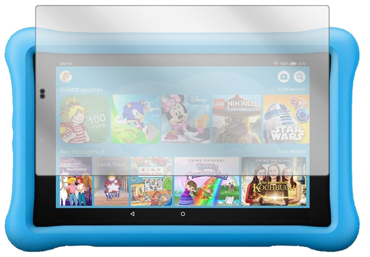 AmazonFire HD 8 Kids Edition (2020) mit aufgebrachter dipos Displayschutzfolie, glasklare Darstellung ohne Einschränkungen