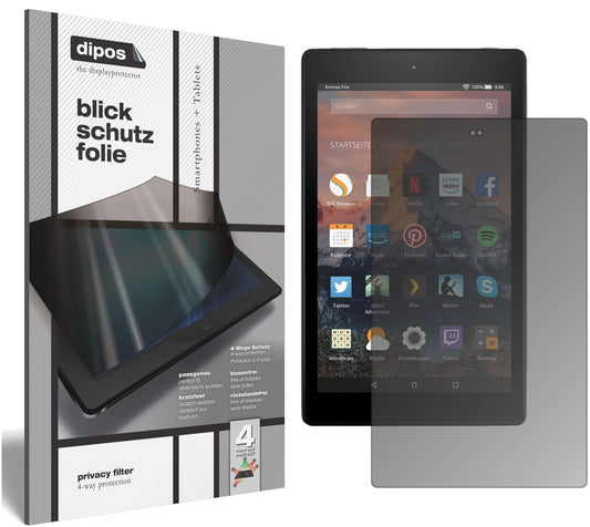 Blickschutzfolie von dipos passend für Amazon Fire HD 8 Plus (2020), präziser Zuschnitt und blasenfrei montiert
