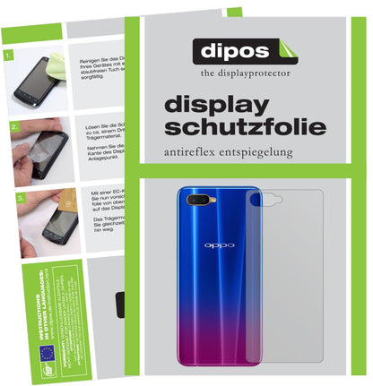 OppoR15x Rückseite mit aufgebrachter dipos Displayschutzfolie, die lästige Fingerabdrücke minimiert