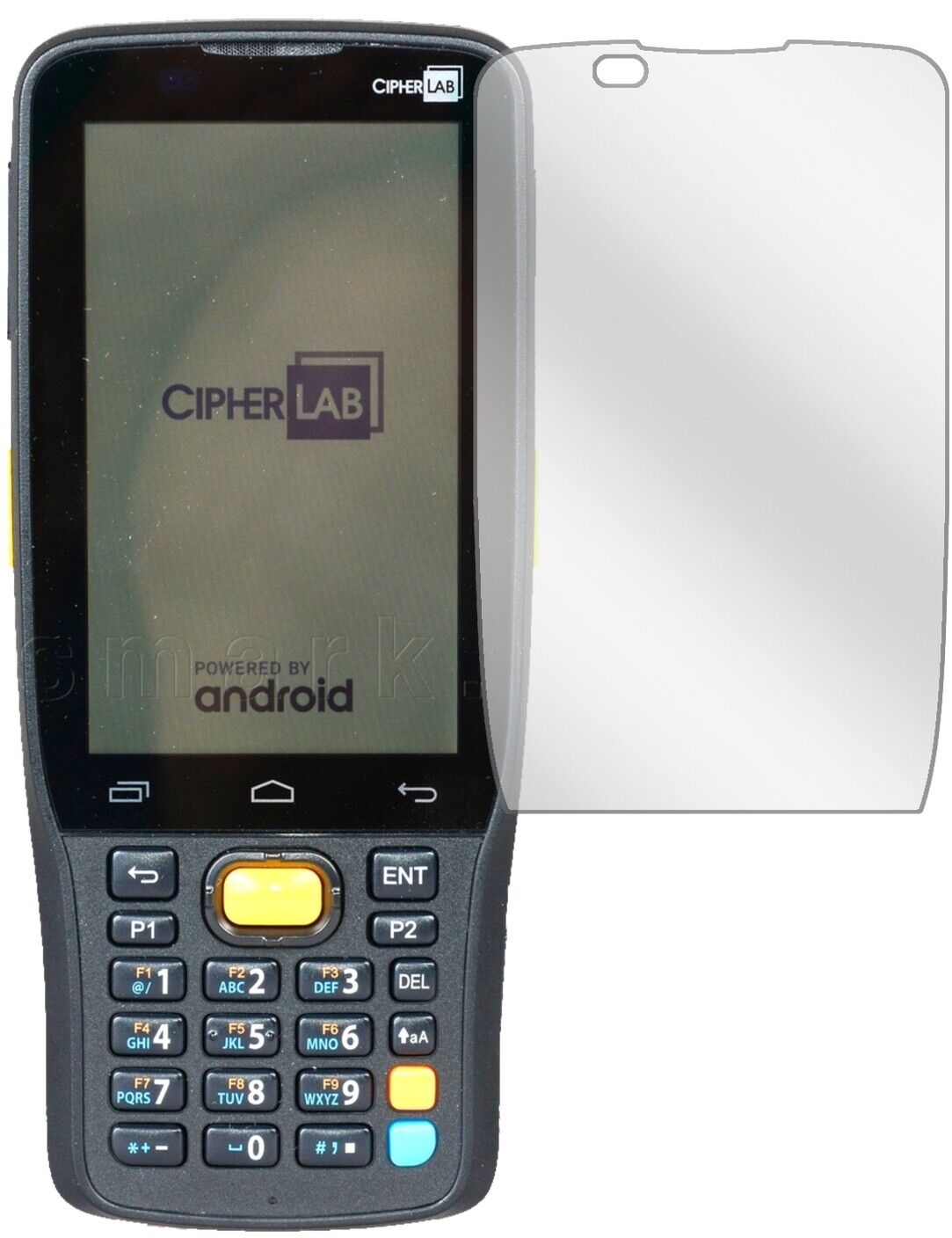 CipherLabRK25 mit aufgebrachter dipos Displayschutzfolie, glasklare Darstellung ohne Einschränkungen