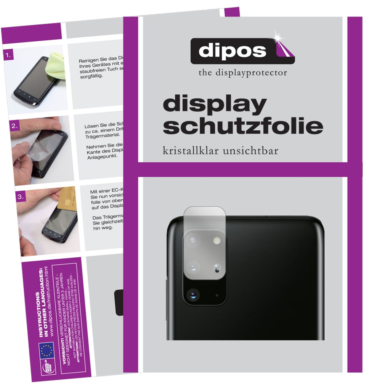 Klare Displayschutzfolie von dipos passend für Samsung Galaxy S20 Plus Kameralinse, präziser Zuschnitt und blasenfrei montiert