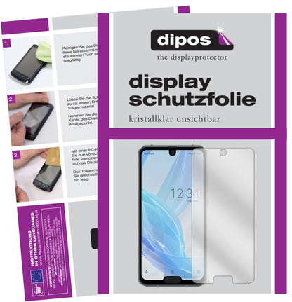 SharpAquos R2 Compact mit aufgebrachter dipos Displayschutzfolie, glasklare Darstellung ohne Einschränkungen