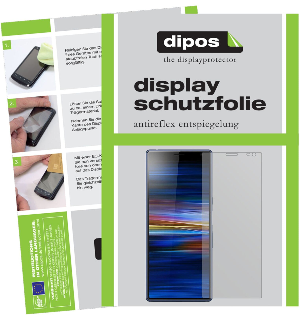 SonyXperia 10 Plus mit aufgebrachter dipos Displayschutzfolie, die lästige Fingerabdrücke minimiert