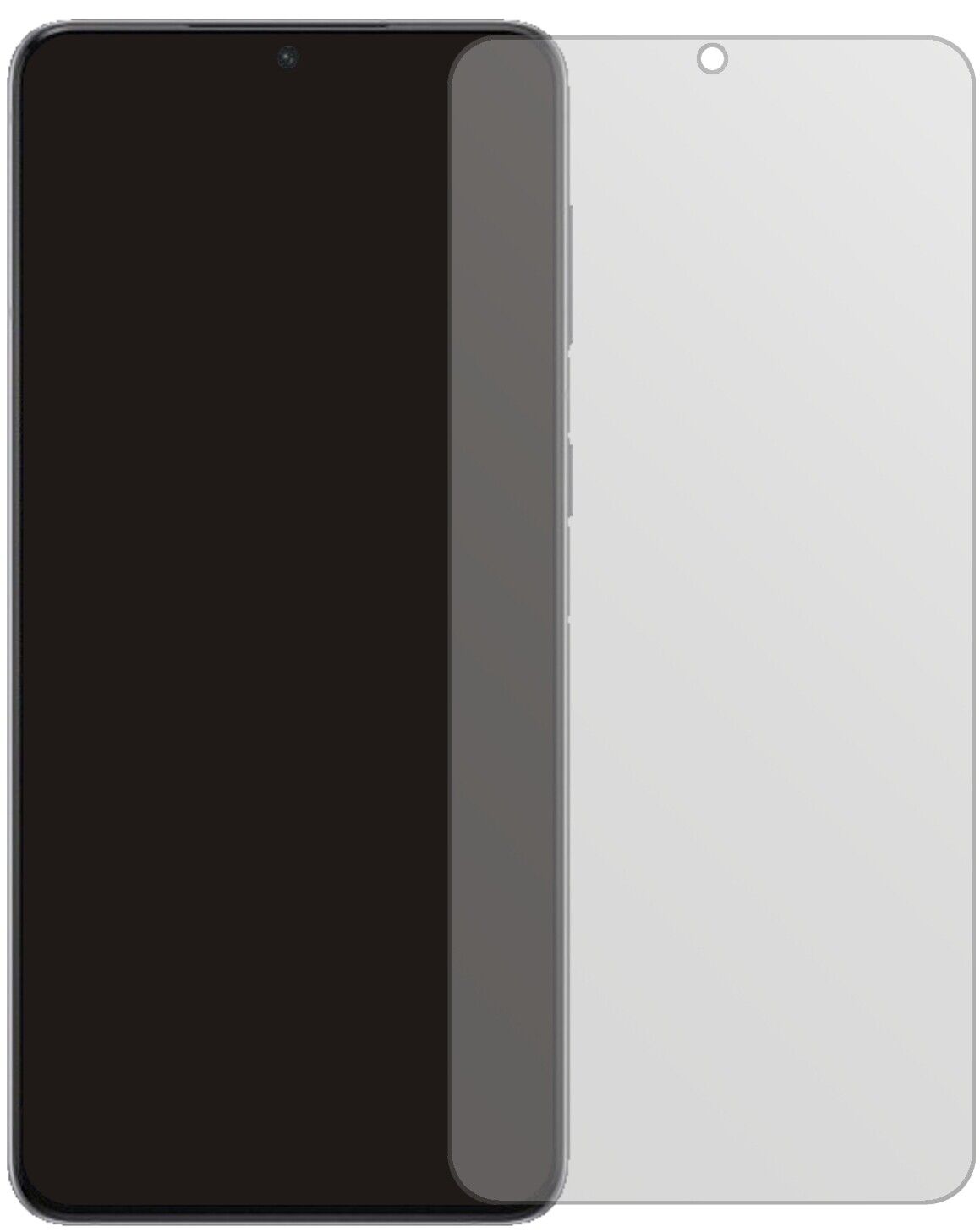 SamsungGalaxy S21 mit aufgebrachter dipos Displayschutzfolie, die lästige Fingerabdrücke minimiert