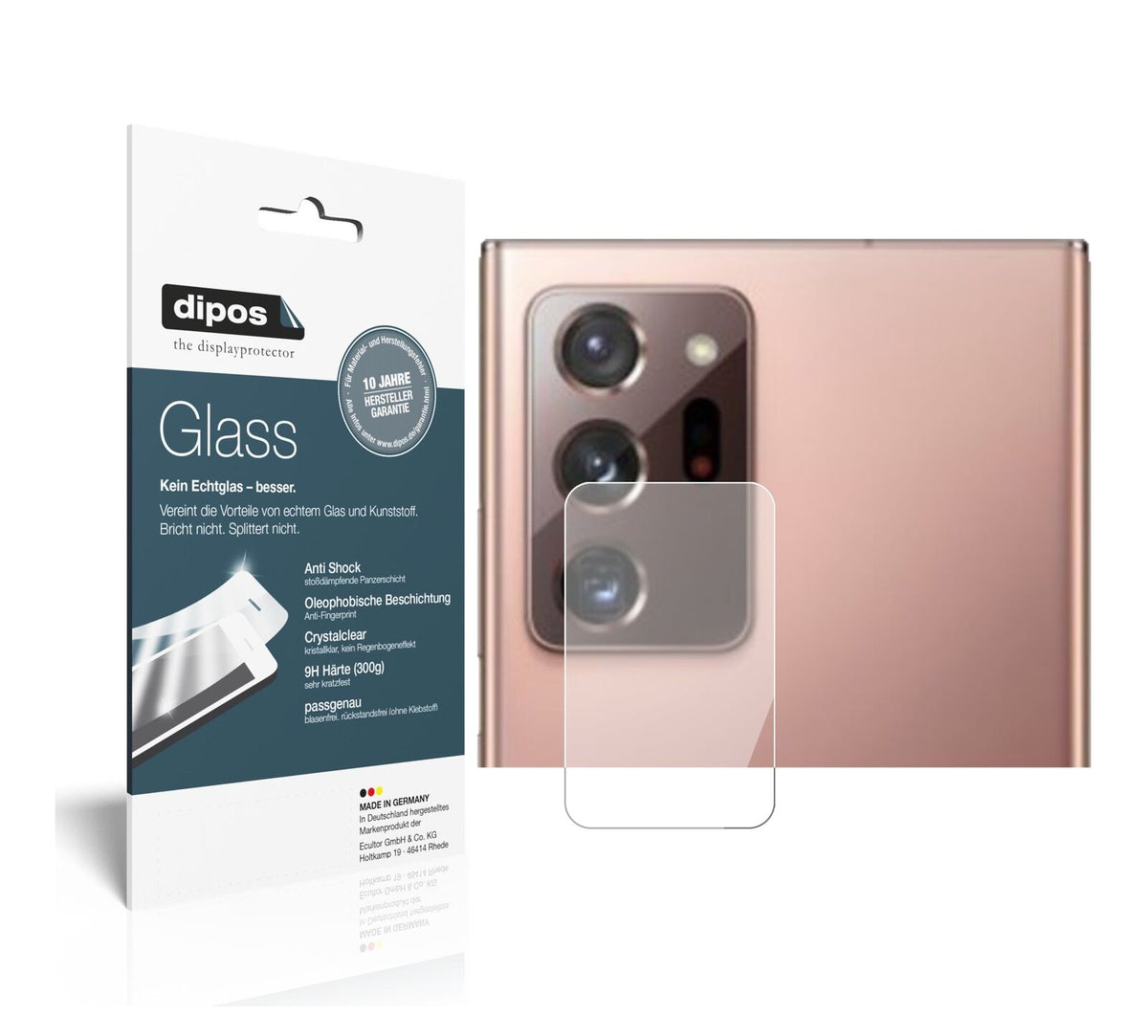 Klare Displayschutzfolie von dipos passend für Samsung Galaxy Note 20 Ultra 5G Kameralinse, 9H kratzfest und blasenfrei montiert
