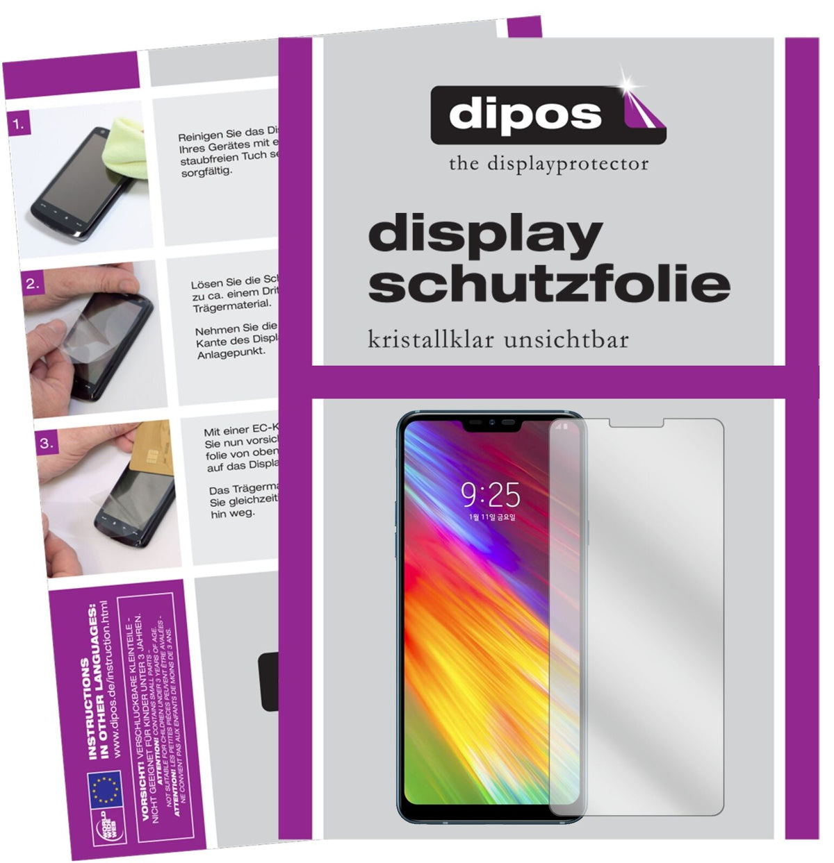 LGQ9 One mit aufgebrachter dipos Displayschutzfolie, glasklare Darstellung ohne Einschränkungen