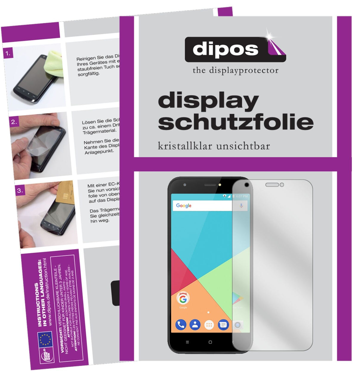UlefoneS7 mit aufgebrachter dipos Displayschutzfolie, glasklare Darstellung ohne Einschränkungen