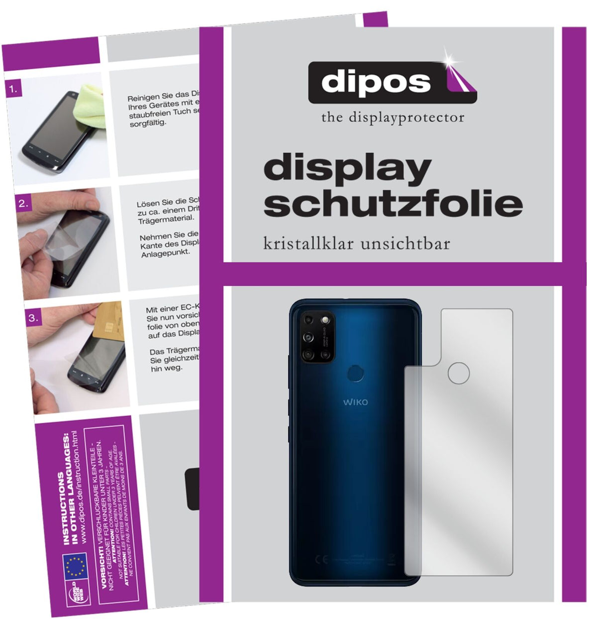 Klare Displayschutzfolie von dipos passend für Wiko View5 Plus Rückseite, präziser Zuschnitt und blasenfrei montiert