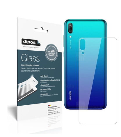 HuaweiY7 Pro (2019) Rückseite mit aufgebrachter dipos Flex Schutzfolie, glasklare Darstellung ohne Einschränkungen