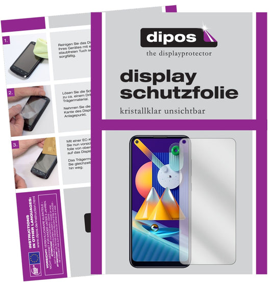 Klare Displayschutzfolie von dipos passend für Samsung Galaxy M11, präziser Zuschnitt und blasenfrei montiert