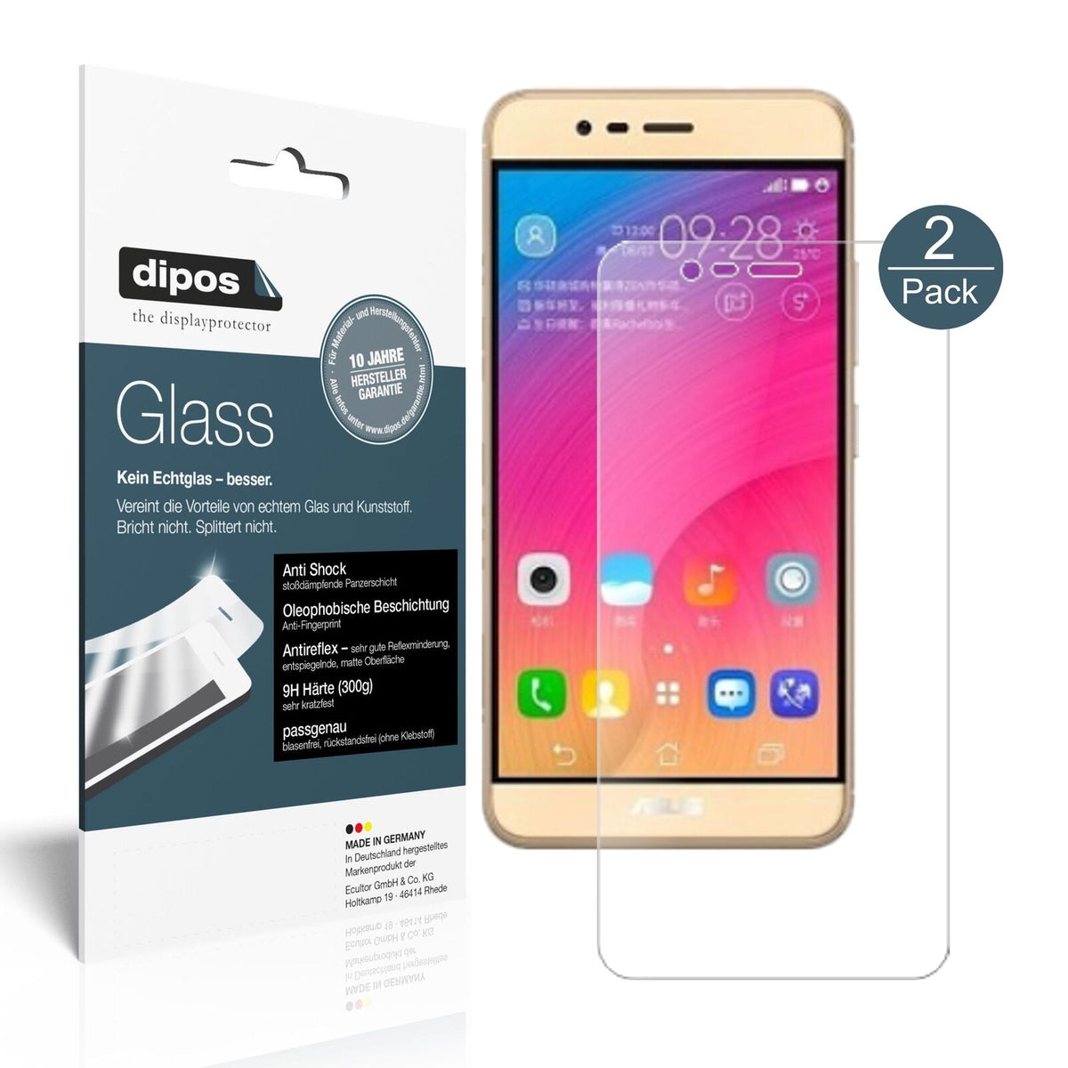 Matte Displayschutzfolie von dipos passend für Asus ZenFone Pegasus 3s, 9H kratzfest und blasenfrei montiert