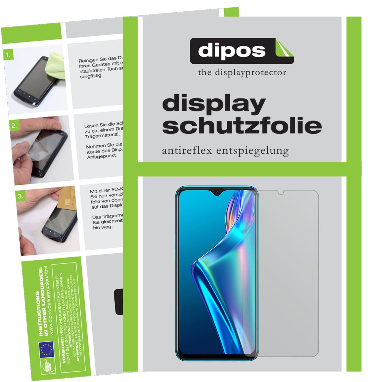 Matte Displayschutzfolie von dipos passend für Oppo A12, präziser Zuschnitt und blasenfrei montiert