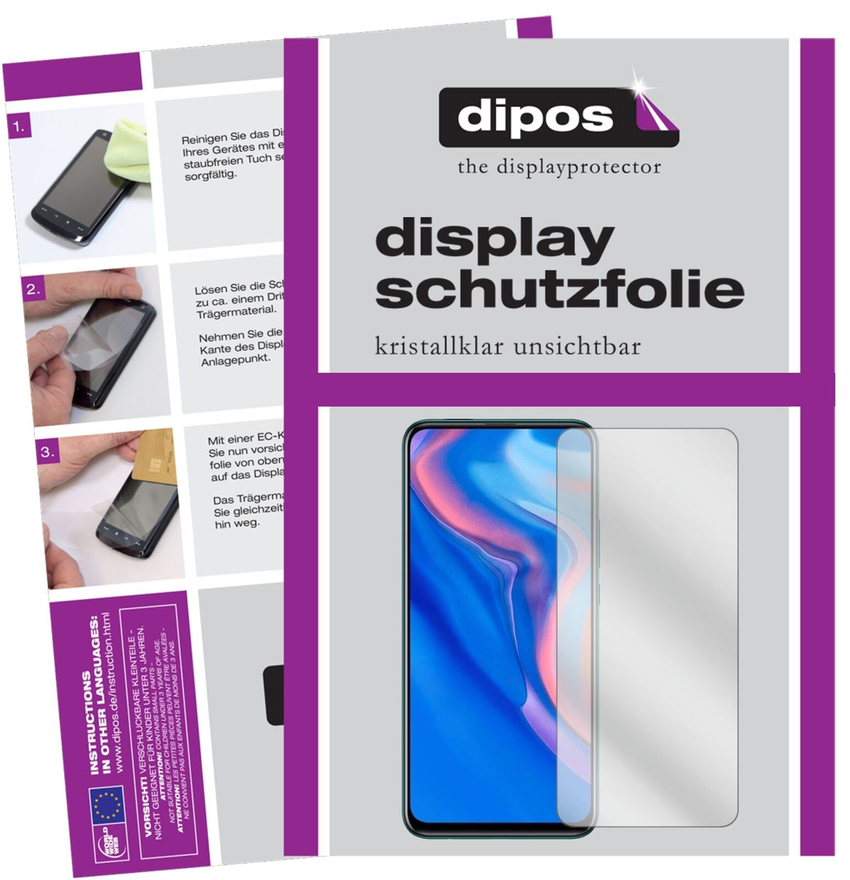 HuaweiP Smart Z (2019) mit aufgebrachter dipos Displayschutzfolie, glasklare Darstellung ohne Einschränkungen