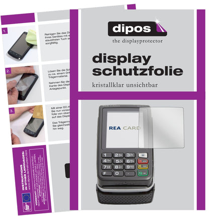 REA CARDT9 flex Terminal mit aufgebrachter dipos Displayschutzfolie, glasklare Darstellung ohne Einschränkungen