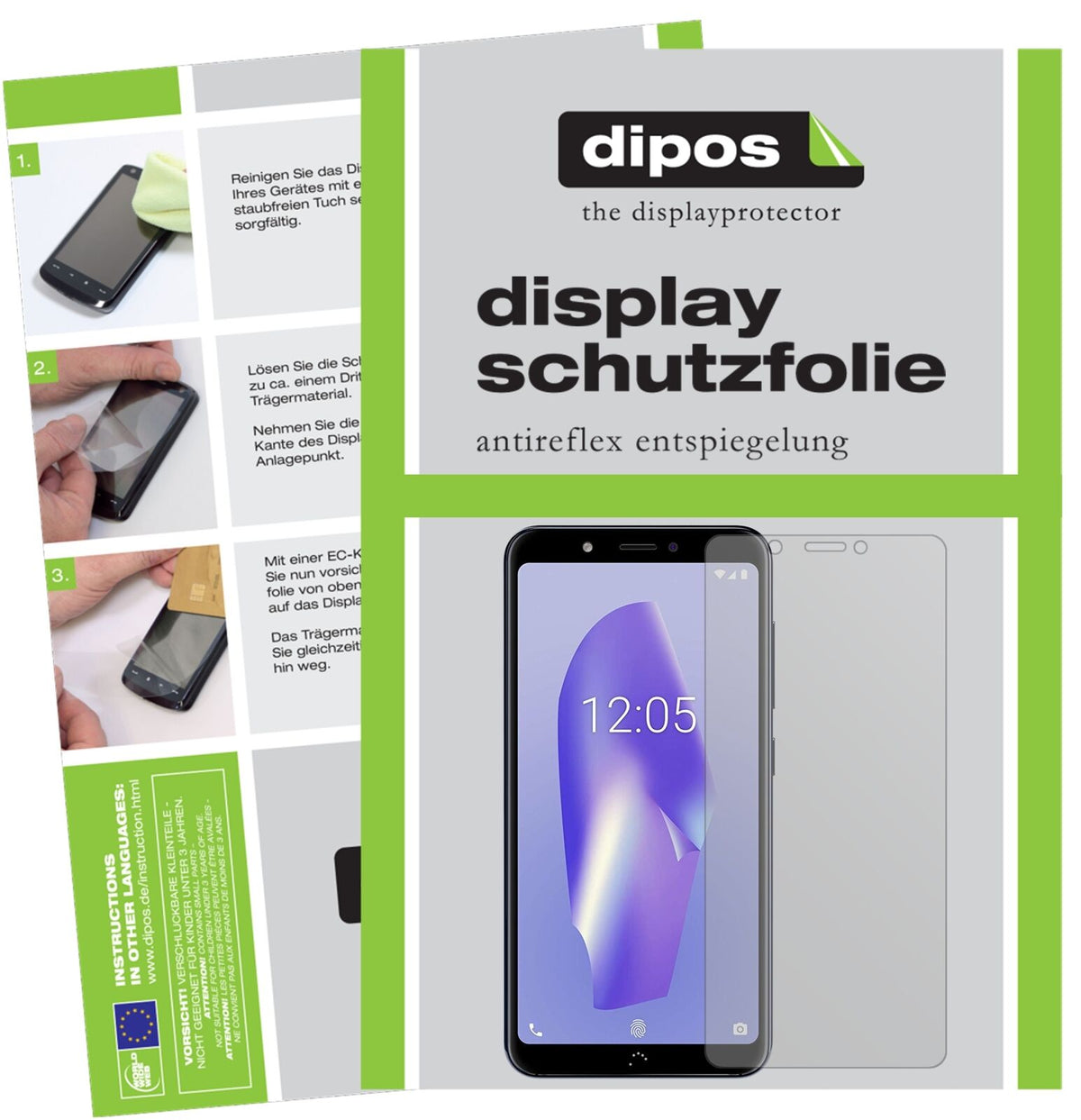 BQAquaris C mit aufgebrachter dipos Displayschutzfolie, die lästige Fingerabdrücke minimiert