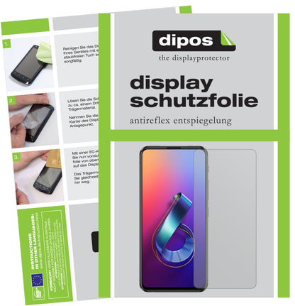 AsusZenfone 6 (ZS630KL) mit aufgebrachter dipos Displayschutzfolie, die lästige Fingerabdrücke minimiert