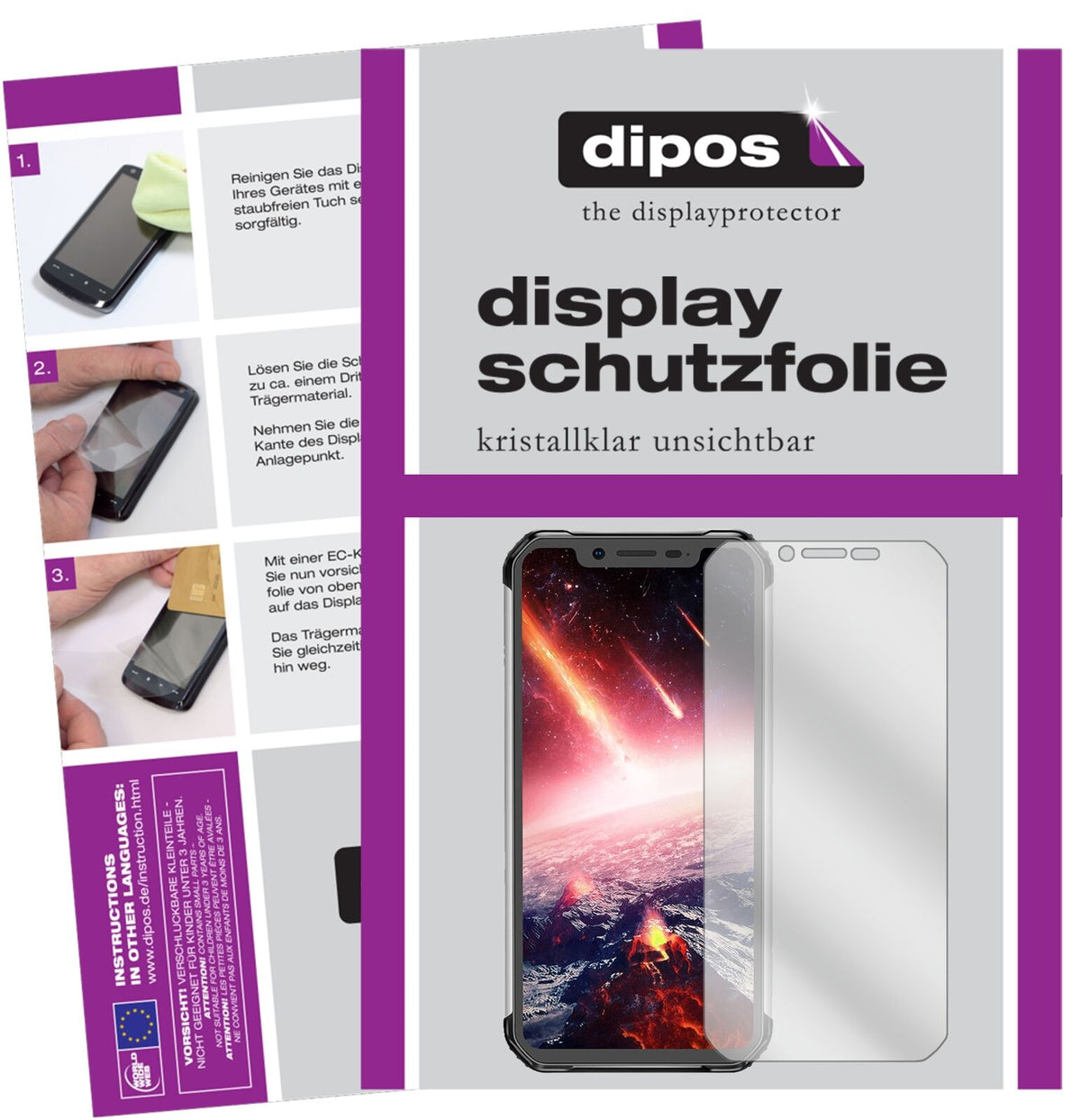 BlackviewBV9600 Pro mit aufgebrachter dipos Displayschutzfolie, glasklare Darstellung ohne Einschränkungen