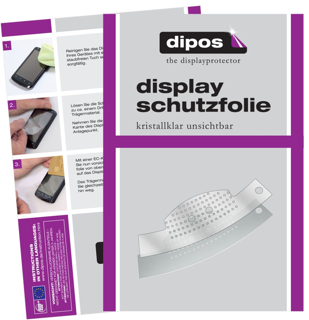 JuraC50 Tropfblech mit aufgebrachter dipos Displayschutzfolie, glasklare Darstellung ohne Einschränkungen