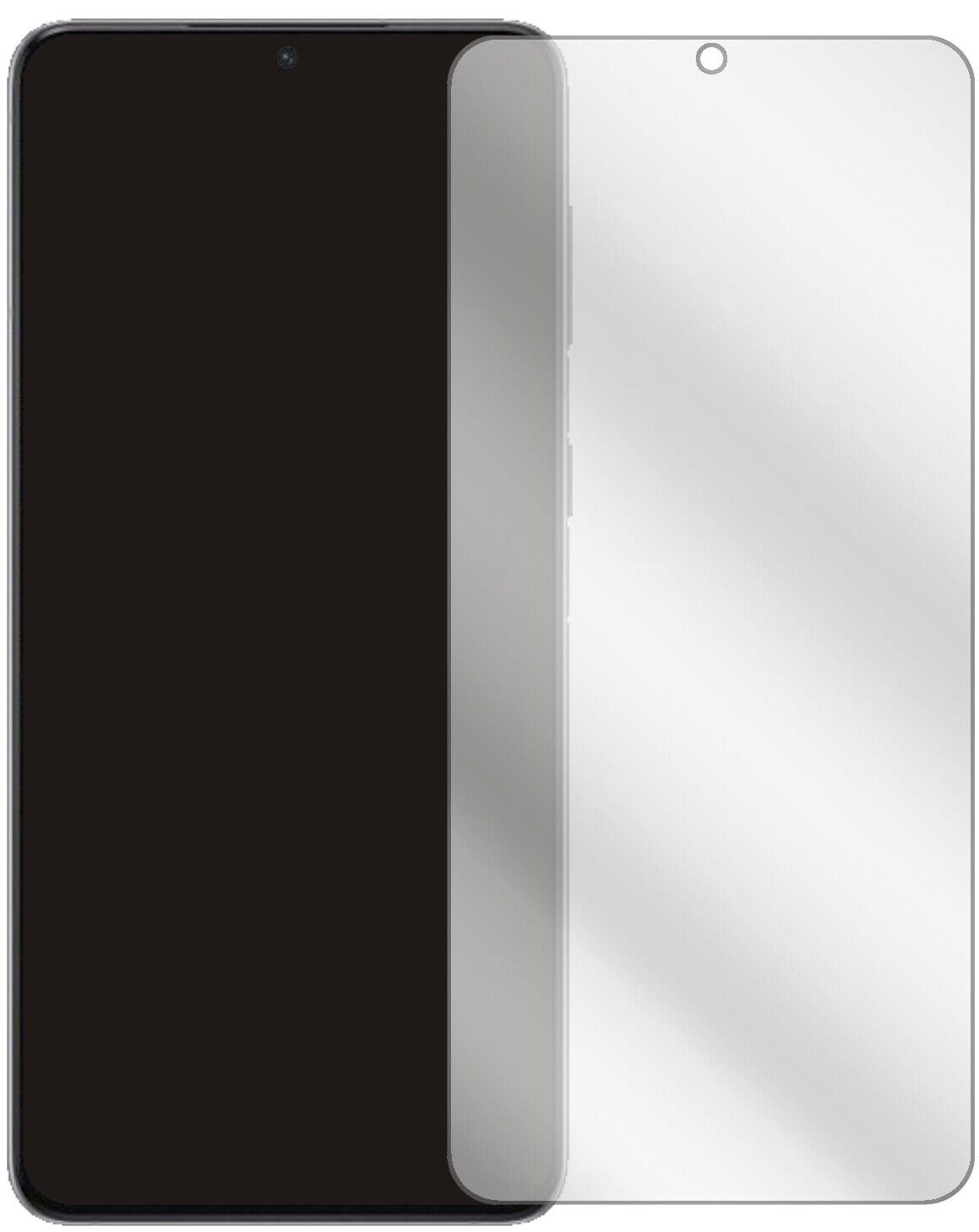 SamsungGalaxy S21 mit aufgebrachter dipos Displayschutzfolie, glasklare Darstellung ohne Einschränkungen
