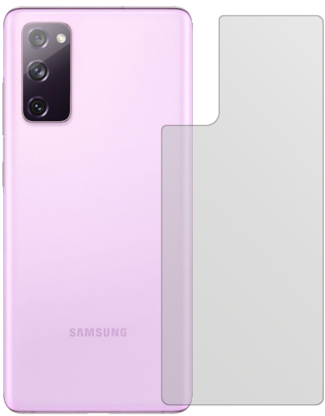 SamsungGalaxy S20 FE 5G Rückseite mit aufgebrachter dipos Displayschutzfolie, die lästige Fingerabdrücke minimiert