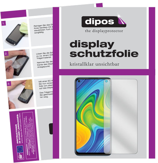 Klare Displayschutzfolie von dipos passend für Xiaomi Redmi Note 9, präziser Zuschnitt und blasenfrei montiert