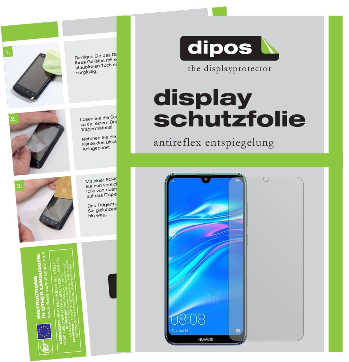 HuaweiEnjoy 9 mit aufgebrachter dipos Displayschutzfolie, die lästige Fingerabdrücke minimiert