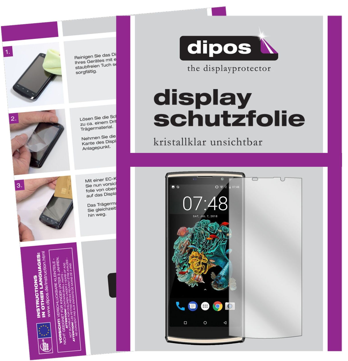 OukitelK7 mit aufgebrachter dipos Displayschutzfolie, glasklare Darstellung ohne Einschränkungen