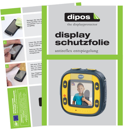 VtechKidizoom Action Cam mit aufgebrachter dipos Displayschutzfolie, die lästige Fingerabdrücke minimiert