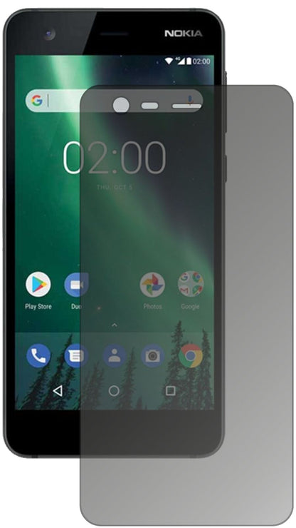 Nokia2 mit aufgebrachtem dipos Displayschutz, der seitliche Einblicke blockiert