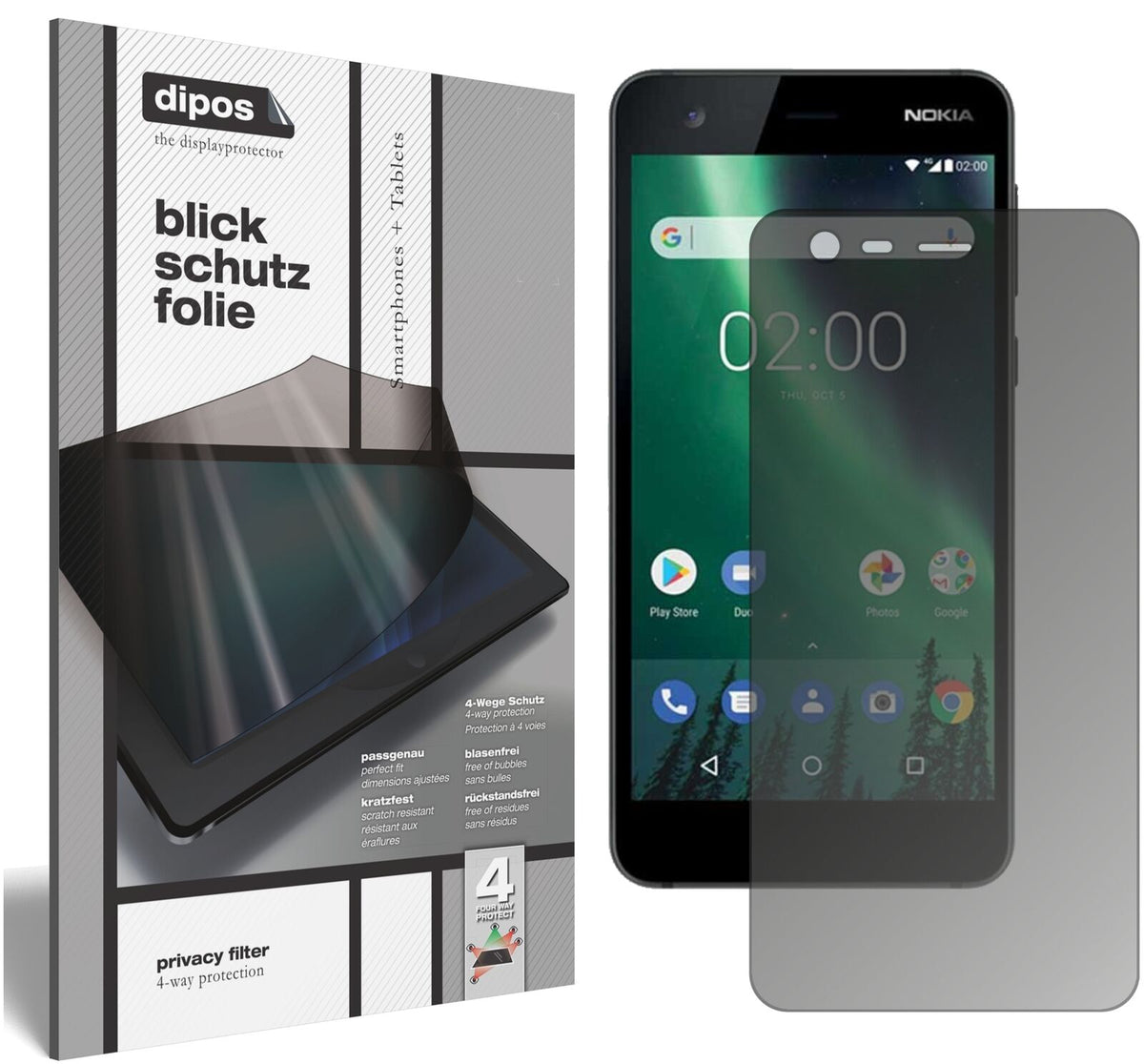 Blickschutzfolie von dipos passend für Nokia 2, präziser Zuschnitt und blasenfrei montiert