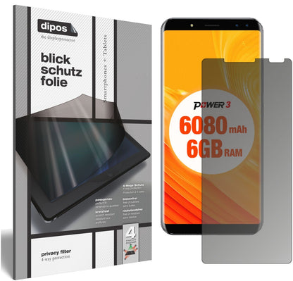 Blickschutzfolie von dipos passend für Ulefone Power 3, präziser Zuschnitt und blasenfrei montiert