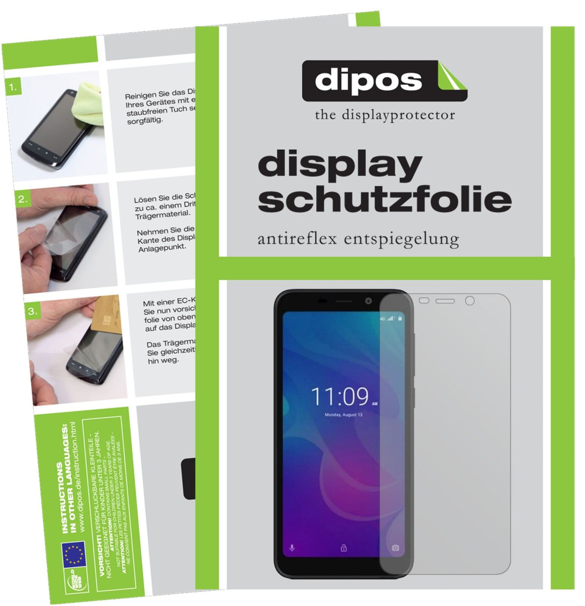 MeizuC9 Pro mit aufgebrachter dipos Displayschutzfolie, die lästige Fingerabdrücke minimiert