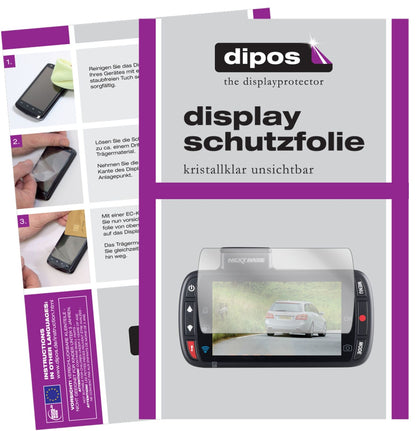 Nextbase312GW Dashcam mit aufgebrachter dipos Displayschutzfolie, glasklare Darstellung ohne Einschränkungen