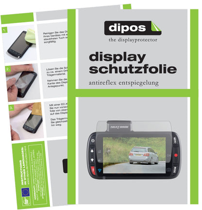 Nextbase312GW Dashcam mit aufgebrachter dipos Displayschutzfolie, die lästige Fingerabdrücke minimiert