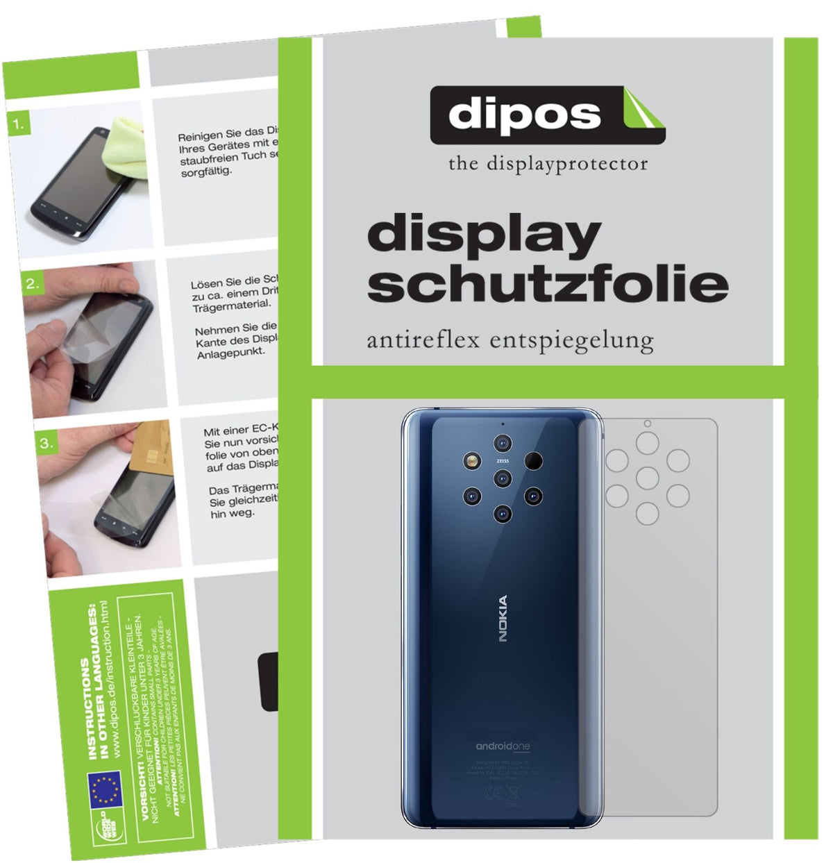 Nokia9 PureView Rückseite mit aufgebrachter dipos Displayschutzfolie, die lästige Fingerabdrücke minimiert