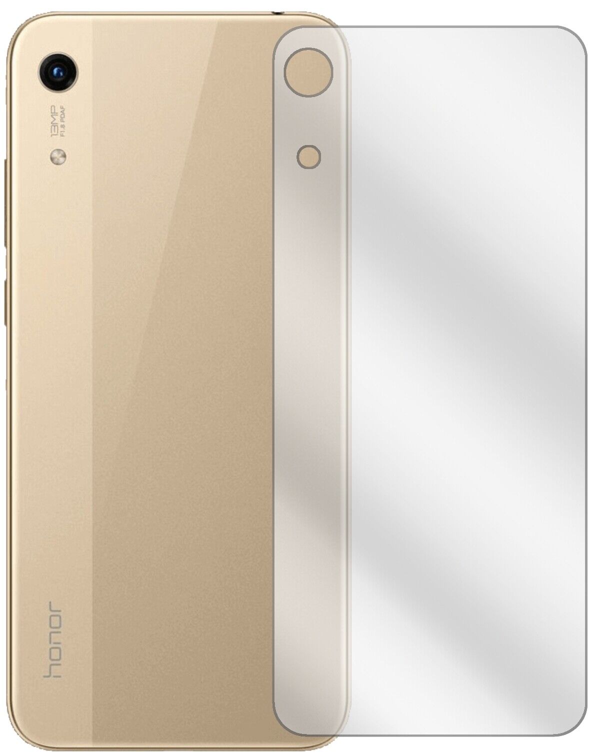 Honor8A Rückseite mit aufgebrachter dipos Displayschutzfolie, glasklare Darstellung ohne Einschränkungen