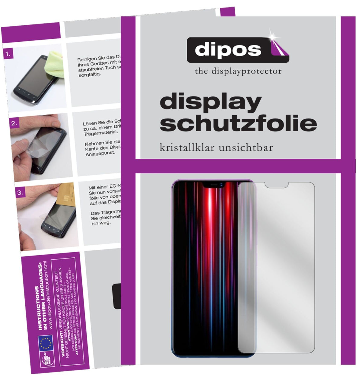 VivoZ1 Lite mit aufgebrachter dipos Displayschutzfolie, glasklare Darstellung ohne Einschränkungen