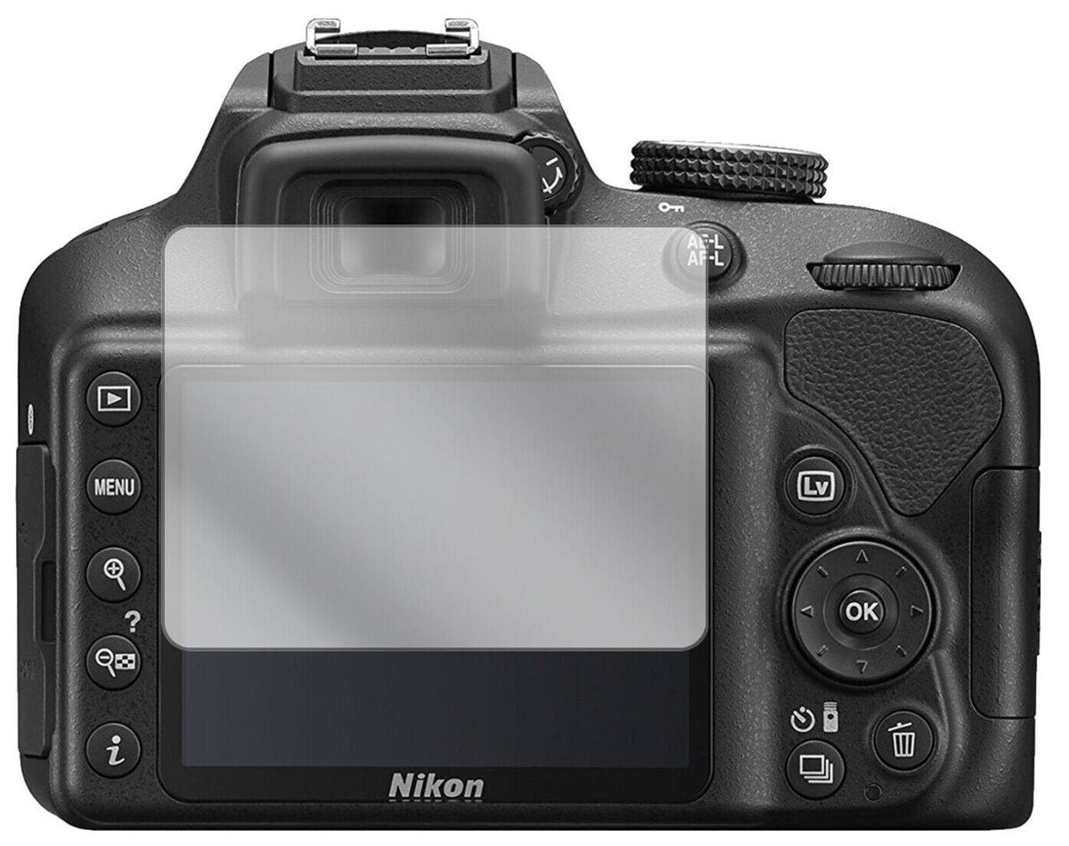 Nikon3500 mit aufgebrachter dipos Displayschutzfolie, glasklare Darstellung ohne Einschränkungen