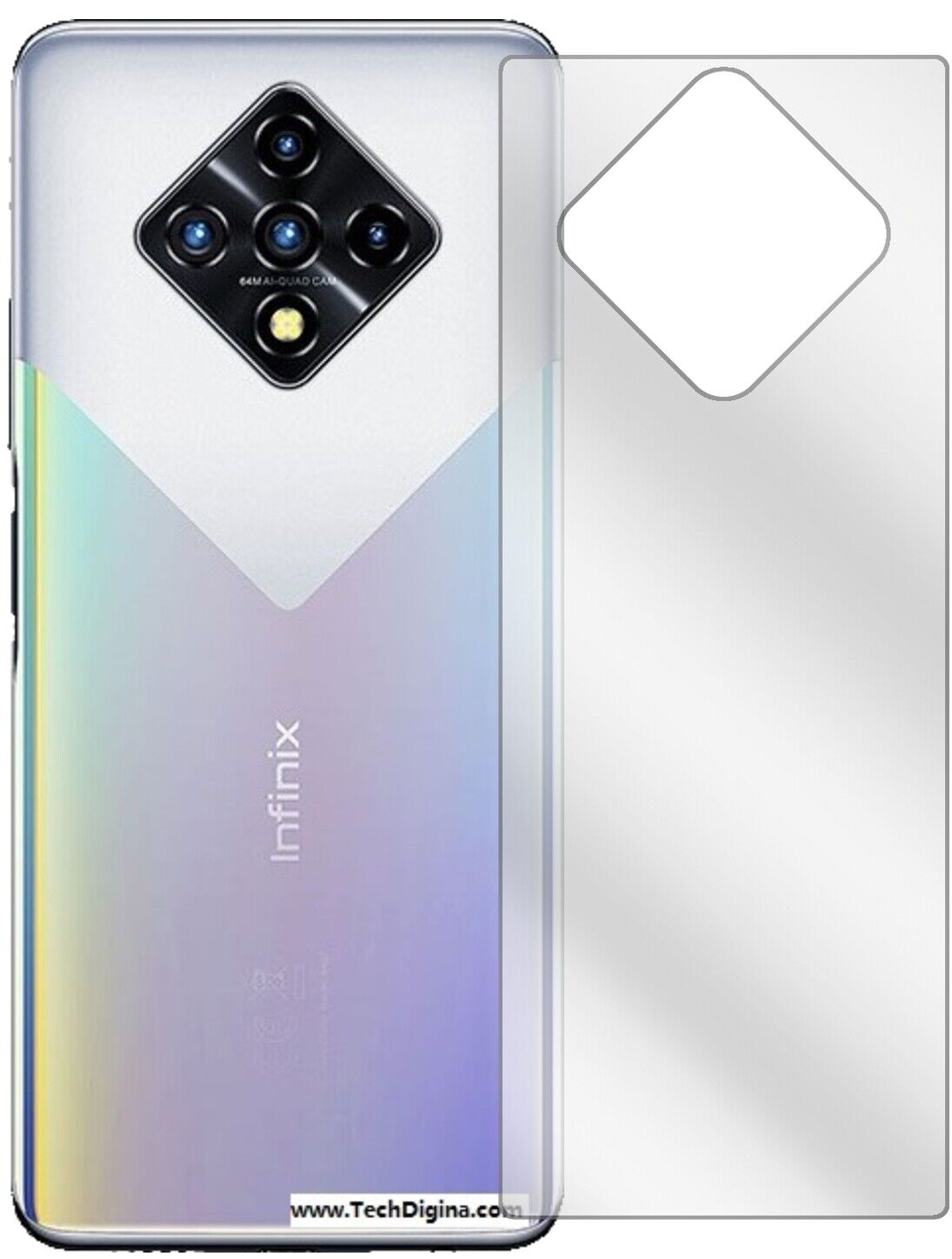 InfinixZero 8 Rückseite mit aufgebrachter dipos Displayschutzfolie, glasklare Darstellung ohne Einschränkungen