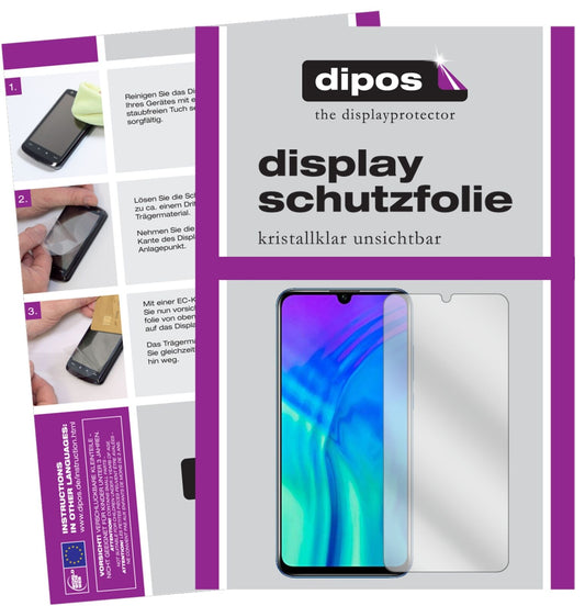 Klare Displayschutzfolie von dipos passend für Honor 20E, präziser Zuschnitt und blasenfrei montiert