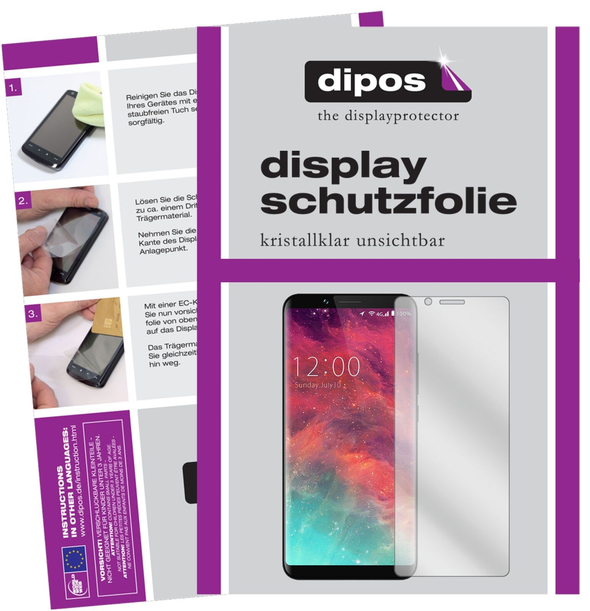 UmidigiS2 Lite mit aufgebrachter dipos Displayschutzfolie, glasklare Darstellung ohne Einschränkungen