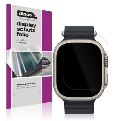 Klare Displayschutzfolie von dipos passend für Apple Watch Ultra, präziser Zuschnitt und blasenfrei montiert