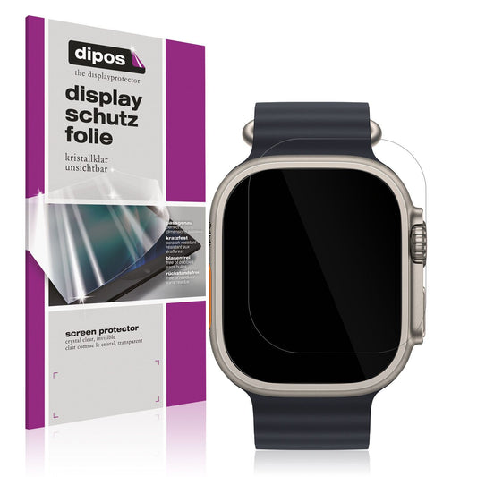 Klare Displayschutzfolie von dipos passend für Apple Watch Ultra, präziser Zuschnitt und blasenfrei montiert