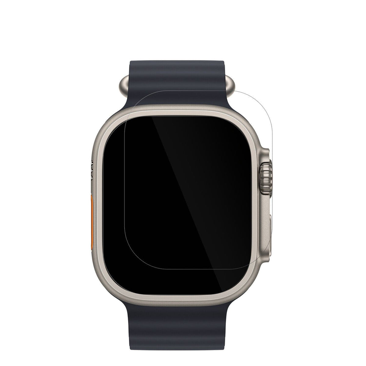 AppleWatch Ultra mit aufgebrachter dipos Displayschutzfolie, glasklare Darstellung ohne Einschränkungen