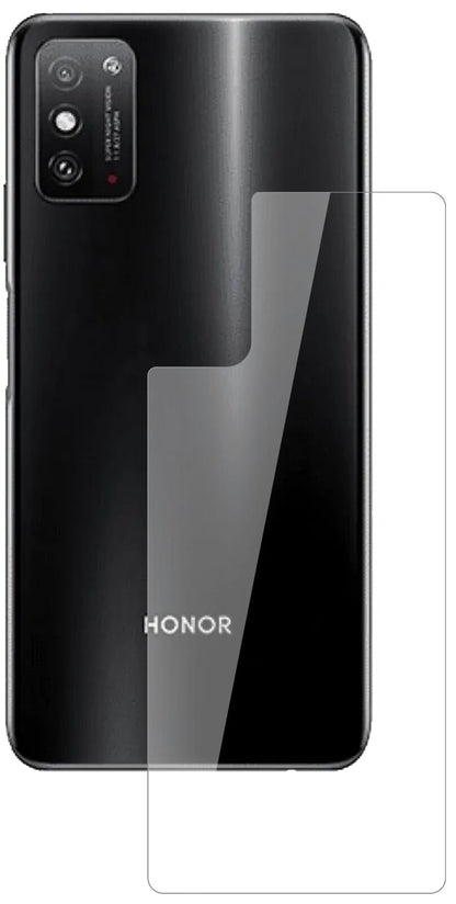 HonorX10 Max Rückseite mit aufgebrachter dipos Flex Schutzfolie, glasklare Darstellung ohne Einschränkungen