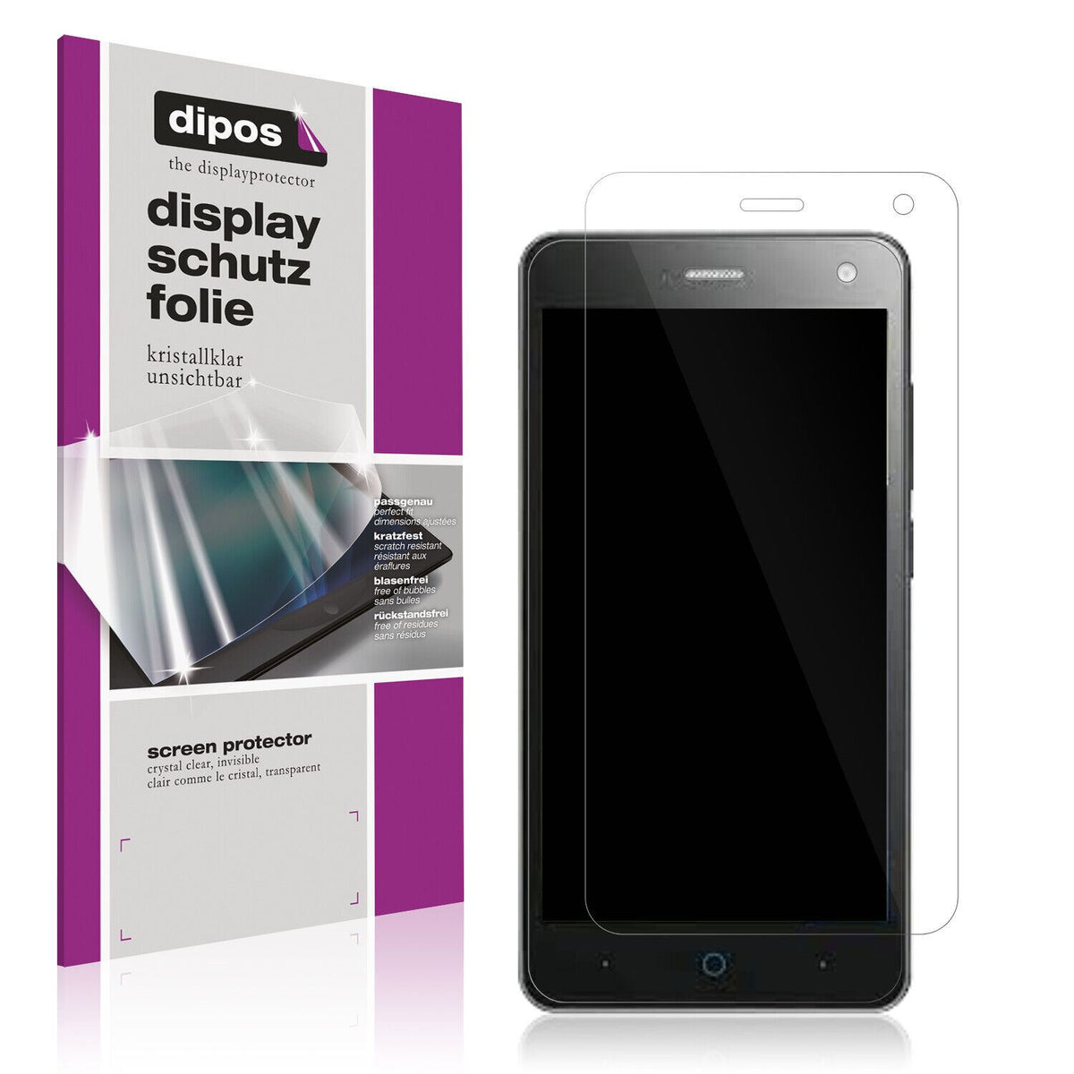 Klare Displayschutzfolie von dipos passend für ZTE Blade L3, präziser Zuschnitt und blasenfrei montiert