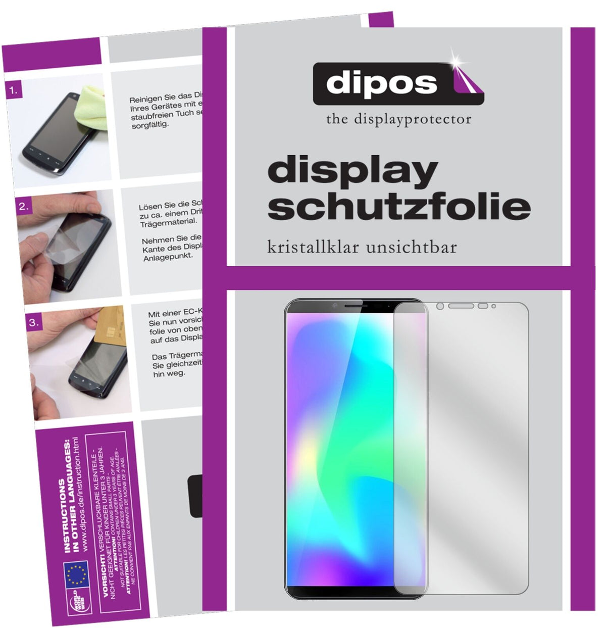 CubotX19 mit aufgebrachter dipos Displayschutzfolie, glasklare Darstellung ohne Einschränkungen