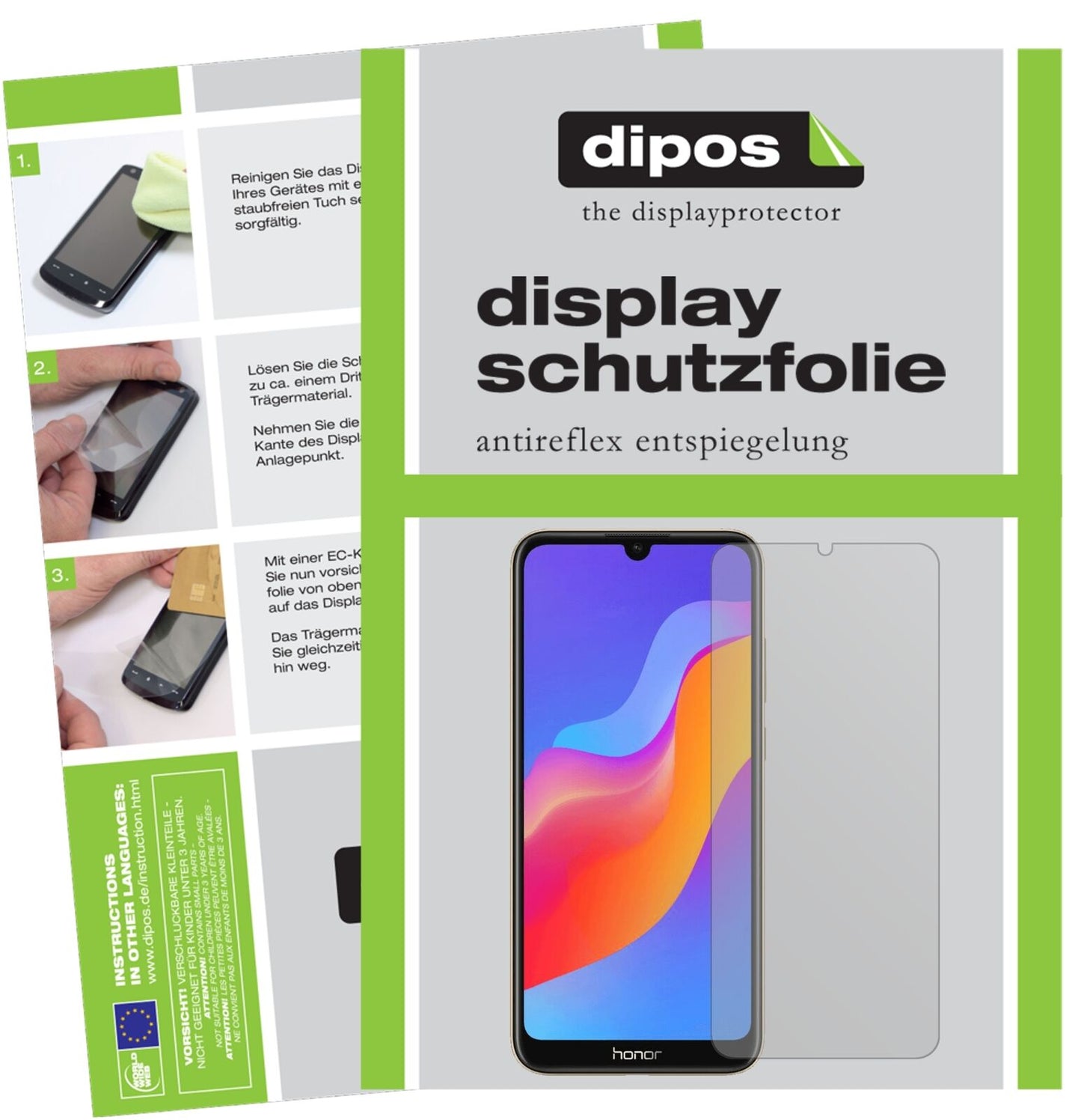 Matte Displayschutzfolie von dipos passend für Honor 8A Pro, präziser Zuschnitt und blasenfrei montiert