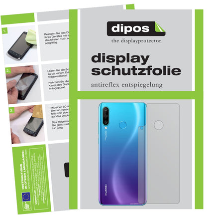 HuaweiP30 Lite Rückseite mit aufgebrachter dipos Displayschutzfolie, die lästige Fingerabdrücke minimiert