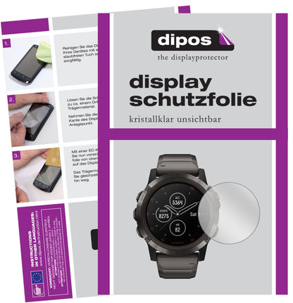 Garminfenix 5 Plus (47mm) mit aufgebrachter dipos Displayschutzfolie, glasklare Darstellung ohne Einschränkungen